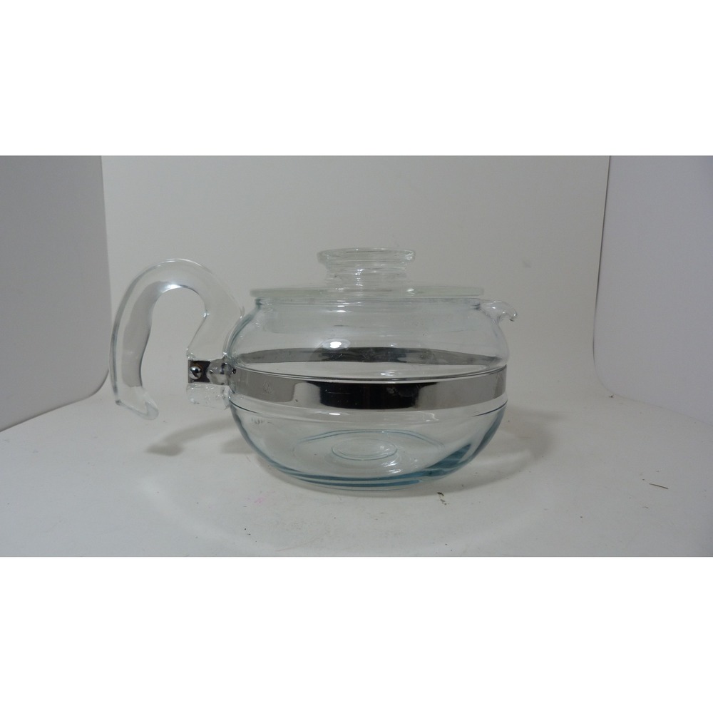 Vintage Pyrex Flameware Clear Glass Teapot 6 Cup Stovetop Kettle with Lid 8446